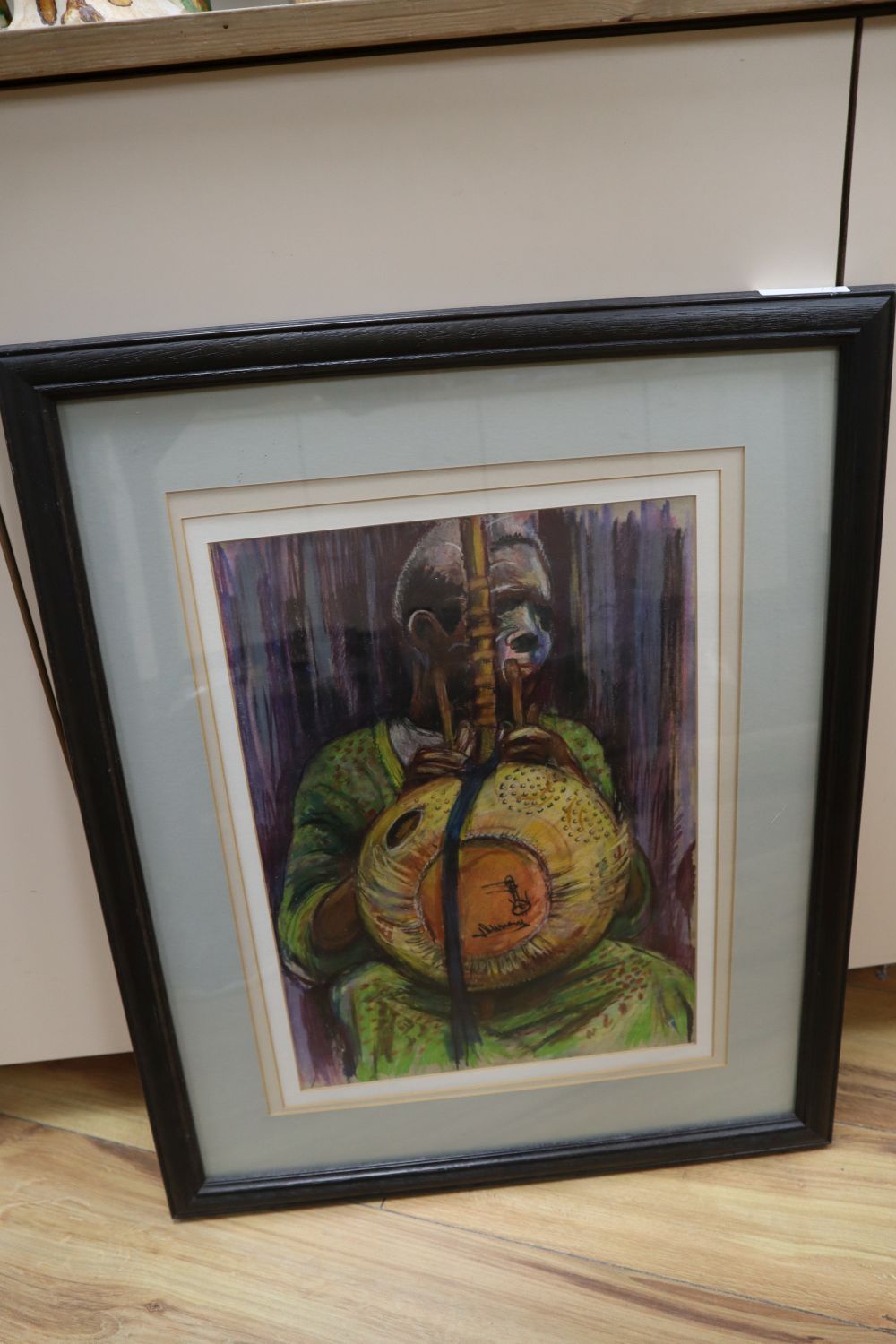 Michael Jackson, mixed media, Toumani Diabate, Brighton 1990, inscribed verso, 39 x 28cm